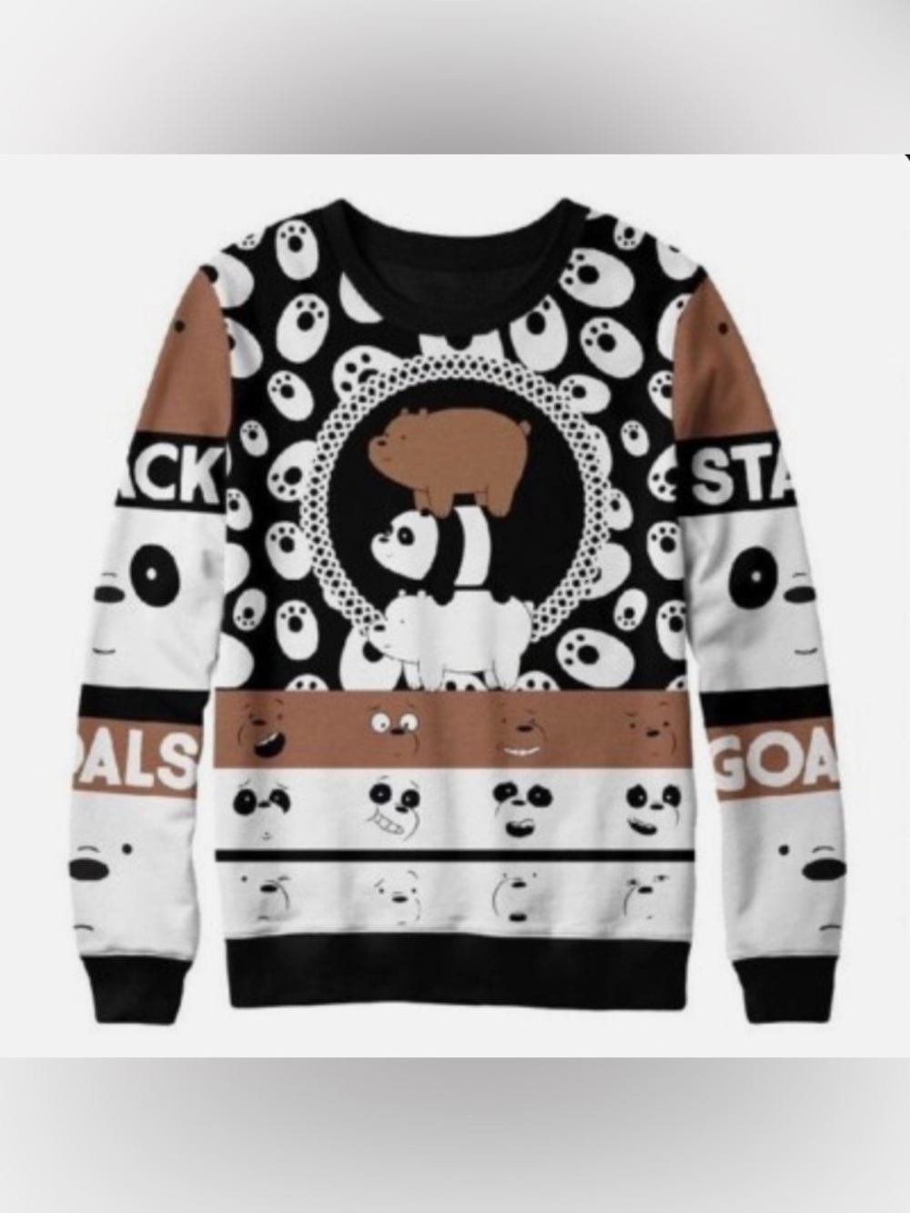 Cartoon Network Black White and Brown Bear Stack Graphic Crewneck